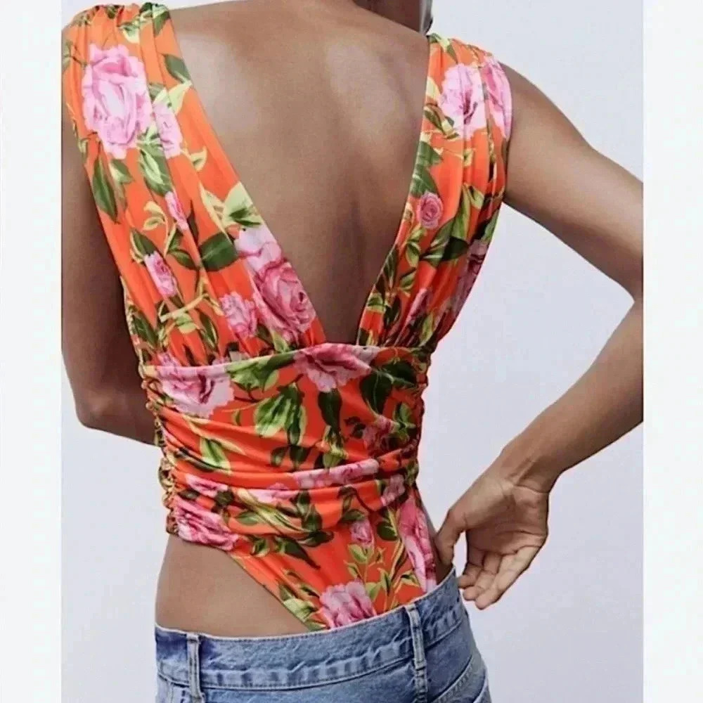 ZARA Draped Floral Bodysuit Blogger Favorite Size S NWT - Picture 6 of 10